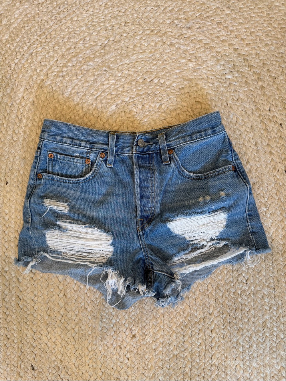 Levi's Distressed Blue Denim Cutoff Shorts